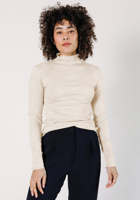 Norma Modal Ribbed Turtleneck - Heather Almond