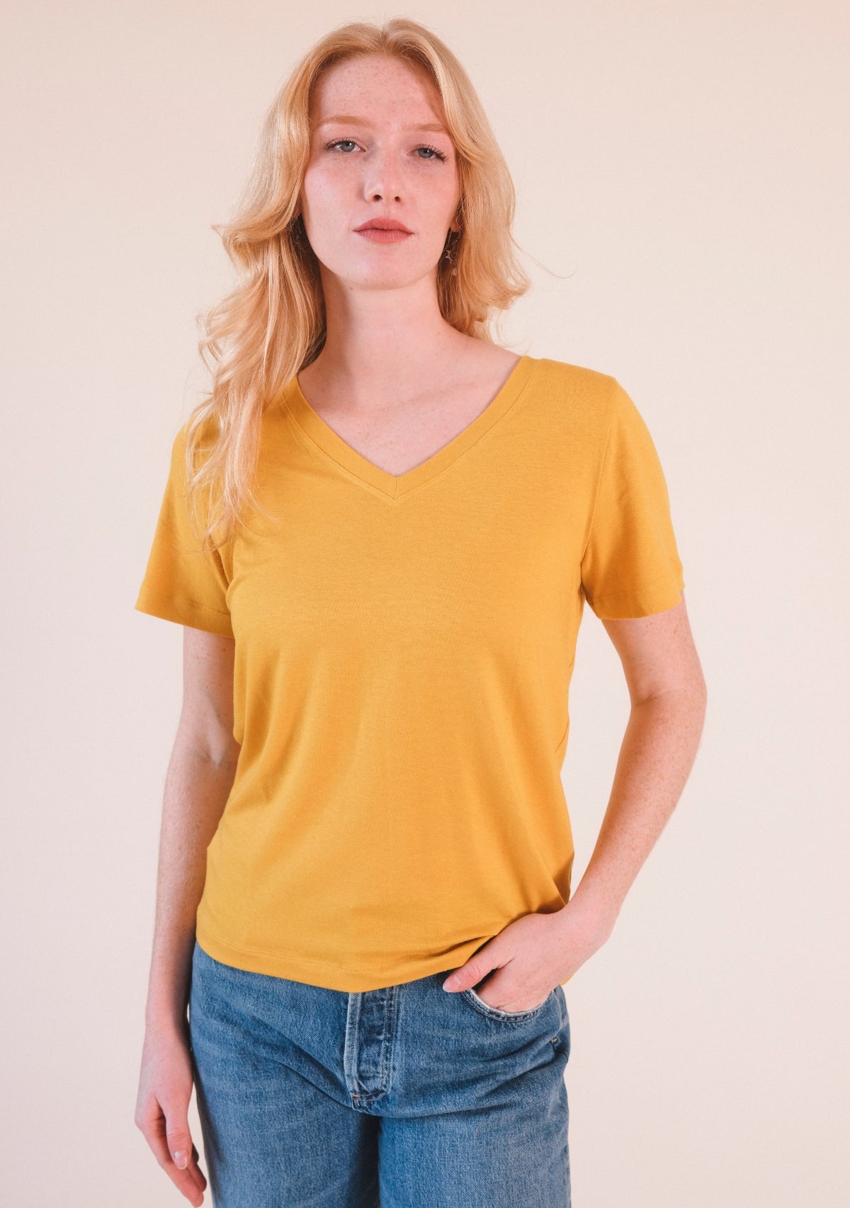 Women's Classic Golden Organic Cotton and Tencel ™ V-neck Tee Plus Size / Sizes XS - 3X / Extended Sizing