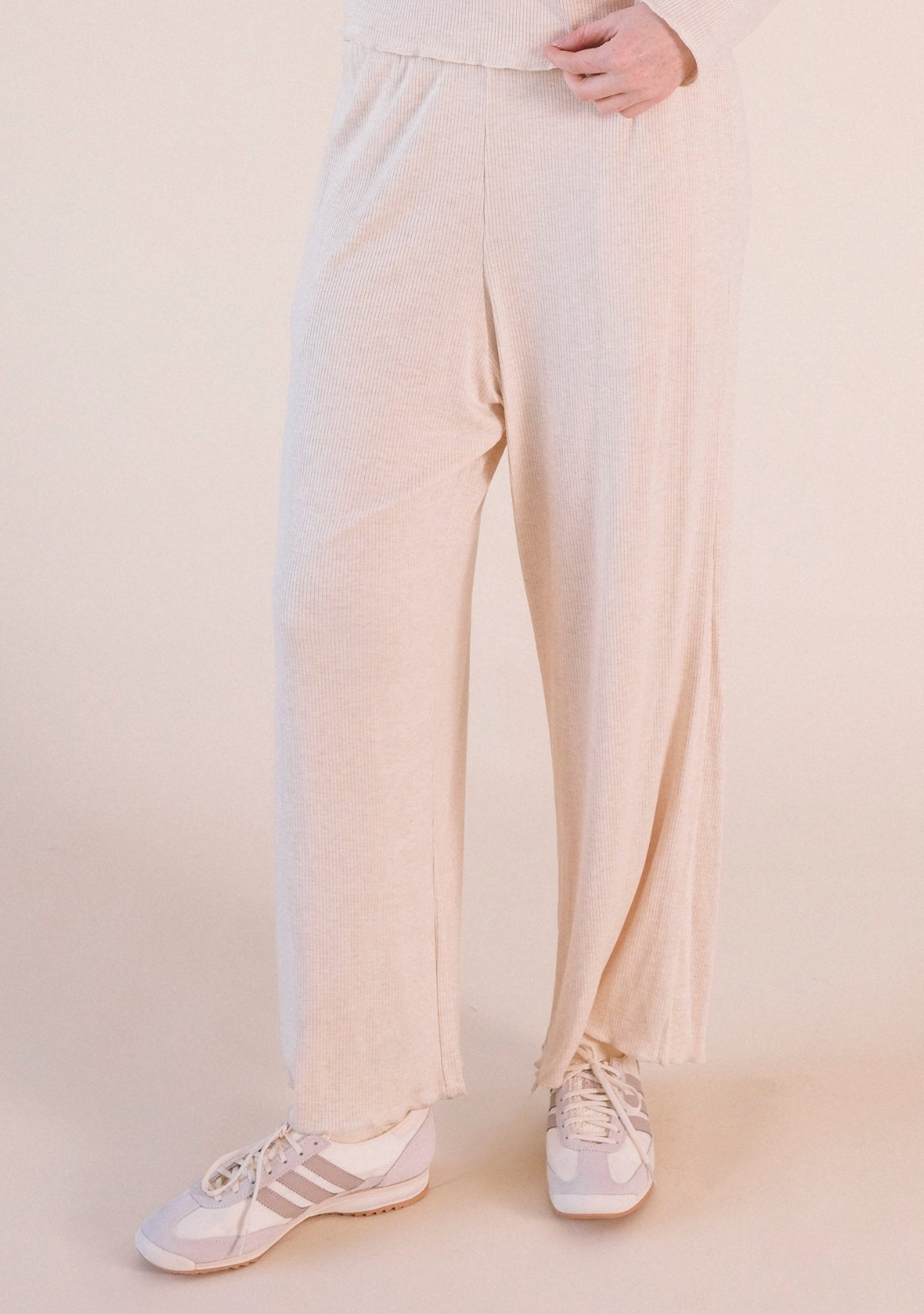 Ultra-silky ribbed modal lounge pant women size XS-3X in color Heather Almond / Beige / Extended Size / Plus Size