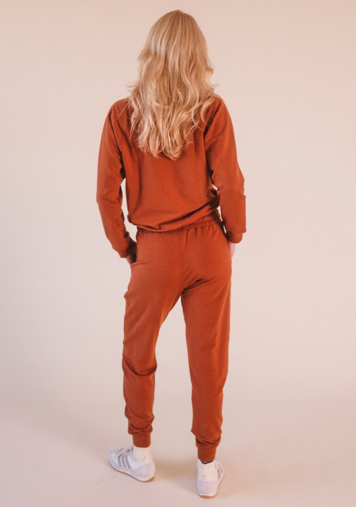 burnt orange / rust joggers for women sizes XS-3X Organic cotton and tencel french terry