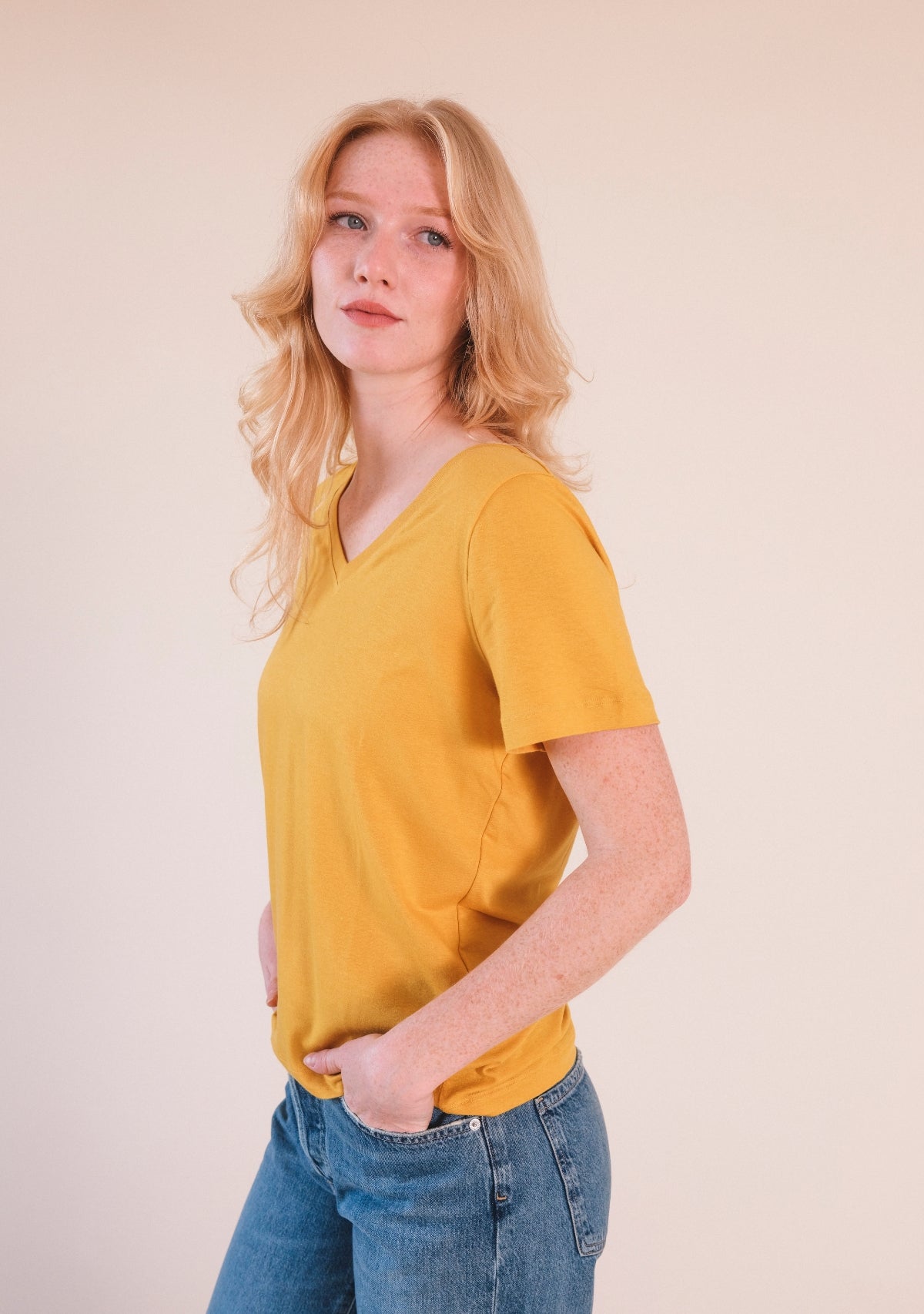 Women's Classic Golden Organic Cotton and Tencel ™ V-neck Tee Plus Size / Sizes XS - 3X / Extended Sizing
