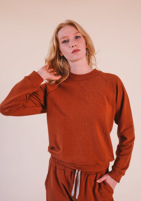 women's organic cotton and tencel raglan sweatshirt sizes xs-3x color rust