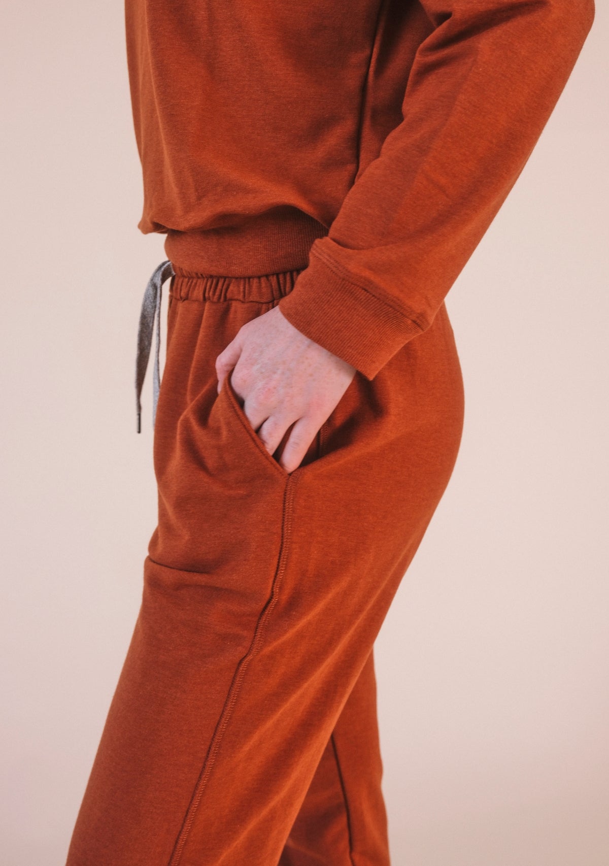 burnt orange / rust joggers for women sizes XS-3X Organic cotton and tencel french terry