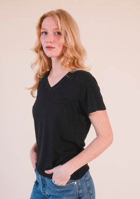 Women's V-neck black and white organic cotton tee bundle sizes XS-3X