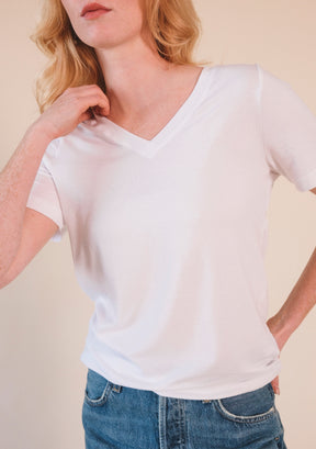 Women's White Organic Cotton and Tencel ™ V-neck Tee Plus Size / Sizes XS - 3X / Extended Sizing