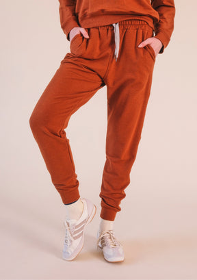 burnt orange / rust joggers for women sizes XS-3X Organic cotton and tencel french terry